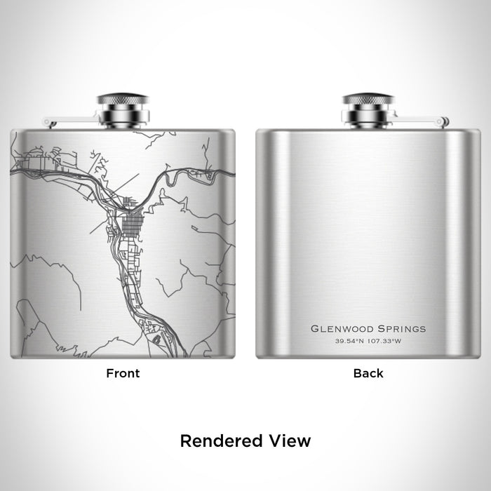 Rendered View of Glenwood Springs Colorado Map Engraving on 6oz Stainless Steel Flask