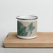 Front View Custom Gloucester Massachusetts Map Enamel Mug in Afternoon on Cutting Board