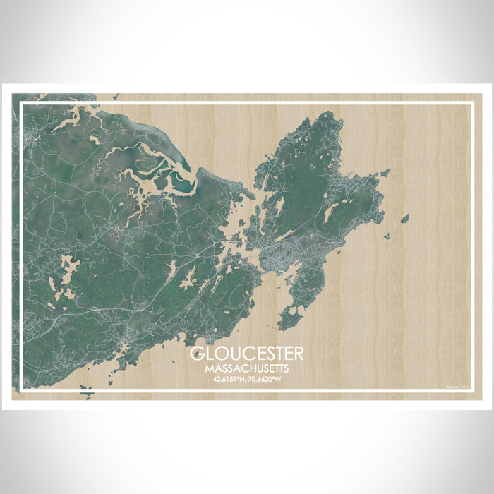Gloucester Massachusetts Map Print Landscape Orientation in Afternoon Style With Shaded Background