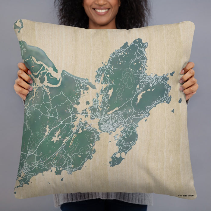 Person holding 22x22 Custom Gloucester Massachusetts Map Throw Pillow in Afternoon