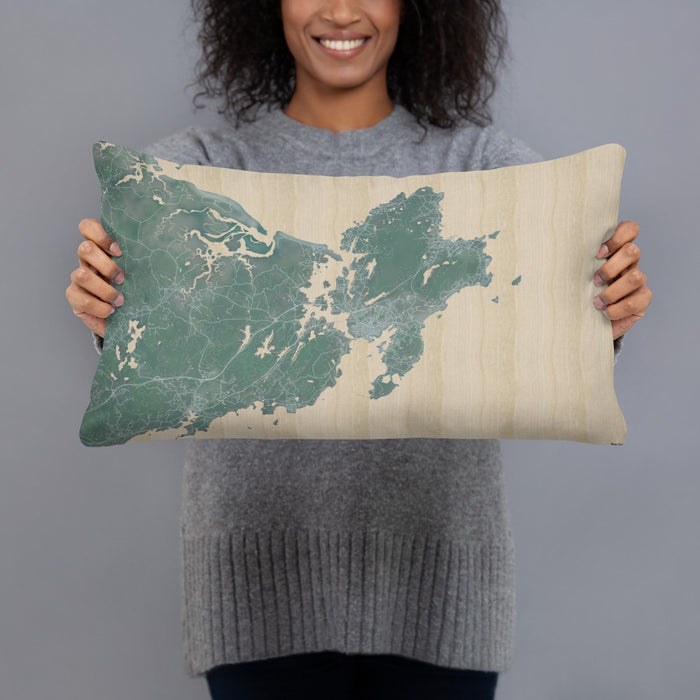 Person holding 20x12 Custom Gloucester Massachusetts Map Throw Pillow in Afternoon
