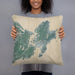 Person holding 18x18 Custom Gloucester Massachusetts Map Throw Pillow in Afternoon