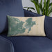 Custom Gloucester Massachusetts Map Throw Pillow in Afternoon on Blue Colored Chair