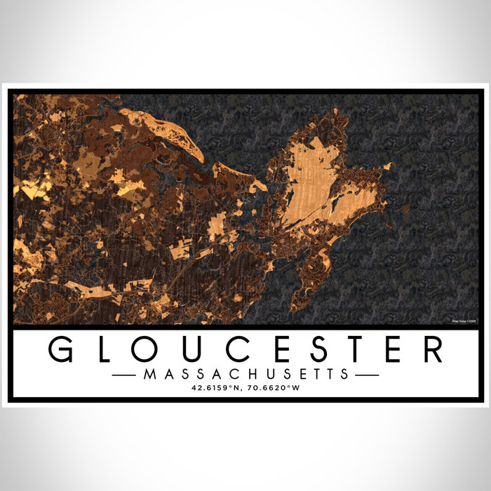 Gloucester Massachusetts Map Print Landscape Orientation in Ember Style With Shaded Background