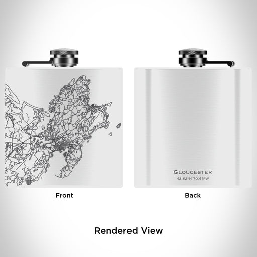 Rendered View of Gloucester Massachusetts Map Engraving on 6oz Stainless Steel Flask in White
