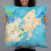 Person holding 22x22 Custom Gloucester Massachusetts Map Throw Pillow in Watercolor