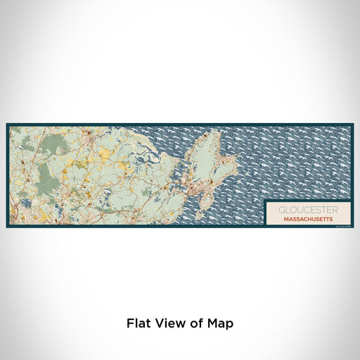 Flat View of Map Custom Gloucester Massachusetts Map Enamel Mug in Woodblock