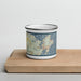 Front View Custom Gloucester Massachusetts Map Enamel Mug in Woodblock on Cutting Board