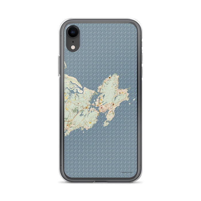 Custom iPhone XR Gloucester Massachusetts Map Phone Case in Woodblock