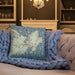 Custom Gloucester Massachusetts Map Throw Pillow in Woodblock on Cream Colored Couch