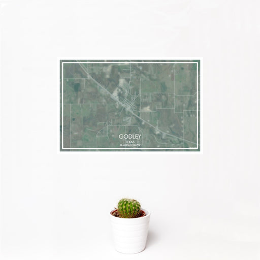 12x18 Godley Texas Map Print Landscape Orientation in Afternoon Style With Small Cactus Plant in White Planter