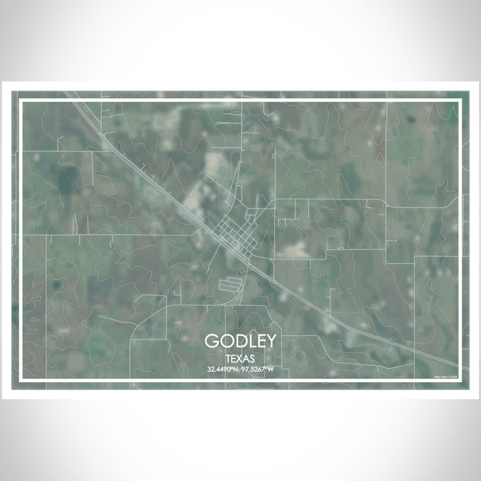 Godley Texas Map Print Landscape Orientation in Afternoon Style With Shaded Background