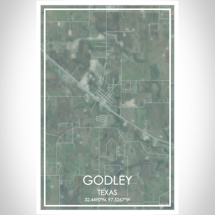 Godley Texas Map Print Portrait Orientation in Afternoon Style With Shaded Background