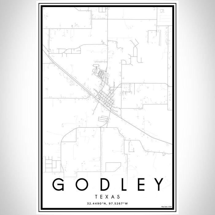 Godley Texas Map Print Portrait Orientation in Classic Style With Shaded Background