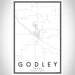Godley Texas Map Print Portrait Orientation in Classic Style With Shaded Background