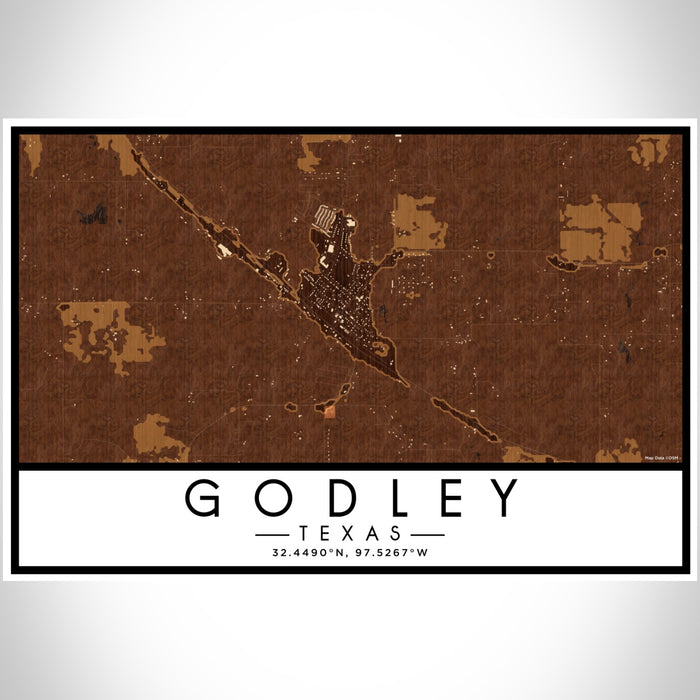 Godley Texas Map Print Landscape Orientation in Ember Style With Shaded Background