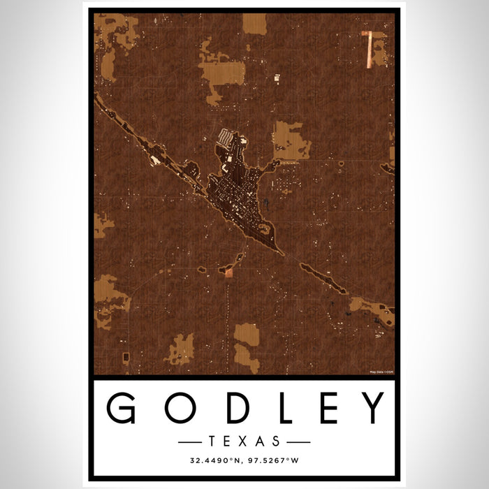Godley Texas Map Print Portrait Orientation in Ember Style With Shaded Background