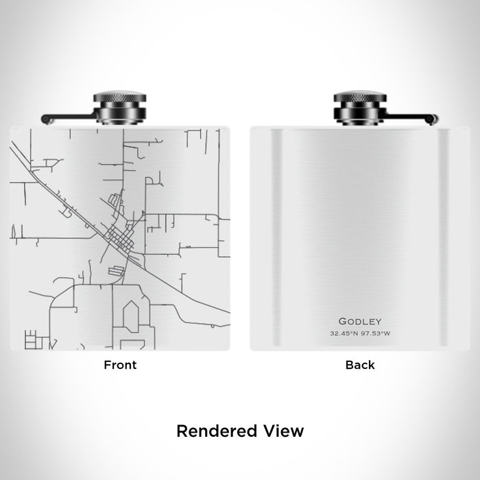 Rendered View of Godley Texas Map Engraving on 6oz Stainless Steel Flask in White