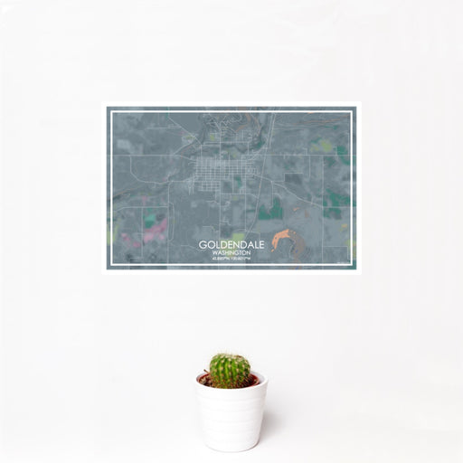 12x18 Goldendale Washington Map Print Landscape Orientation in Afternoon Style With Small Cactus Plant in White Planter
