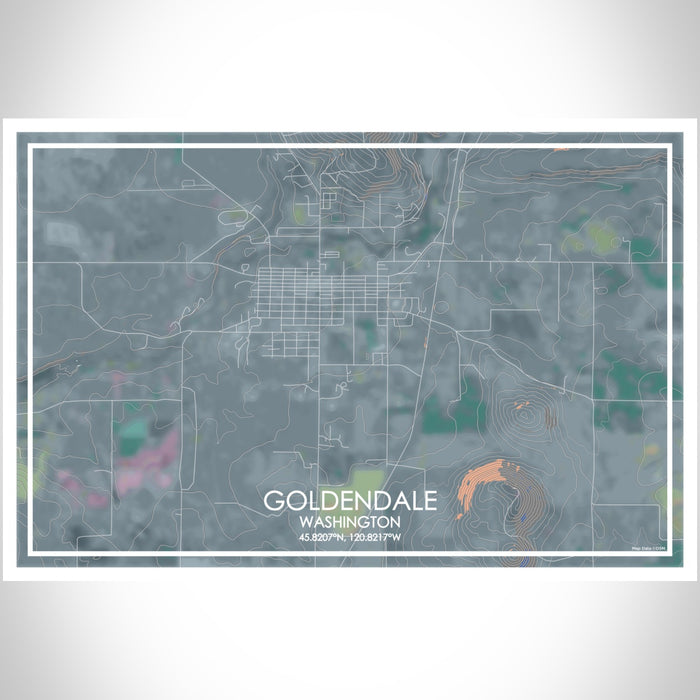 Goldendale Washington Map Print Landscape Orientation in Afternoon Style With Shaded Background