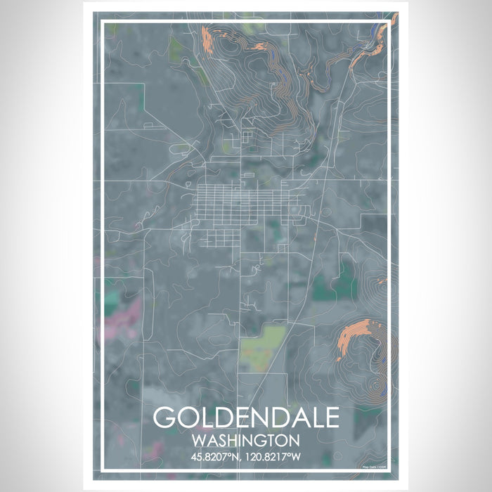 Goldendale Washington Map Print Portrait Orientation in Afternoon Style With Shaded Background