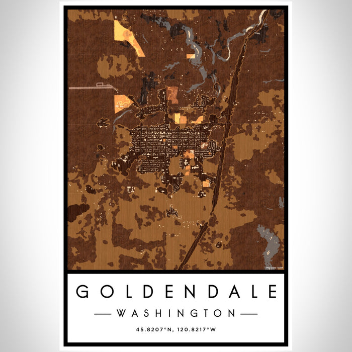 Goldendale Washington Map Print Portrait Orientation in Ember Style With Shaded Background