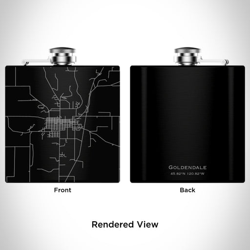 Rendered View of Goldendale Washington Map Engraving on 6oz Stainless Steel Flask in Black