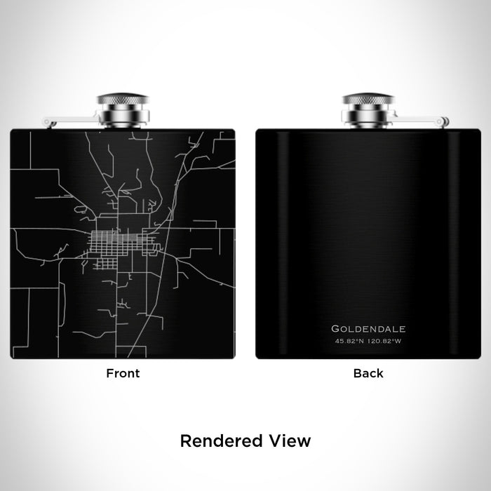 Rendered View of Goldendale Washington Map Engraving on 6oz Stainless Steel Flask in Black