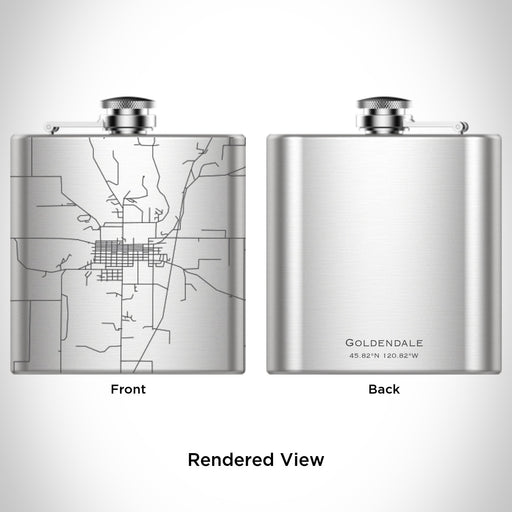 Rendered View of Goldendale Washington Map Engraving on 6oz Stainless Steel Flask