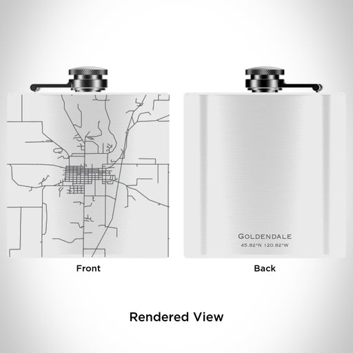 Rendered View of Goldendale Washington Map Engraving on 6oz Stainless Steel Flask in White