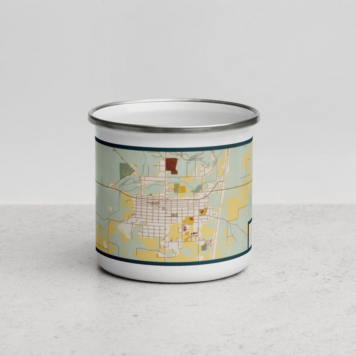 Front View Custom Goldendale Washington Map Enamel Mug in Woodblock