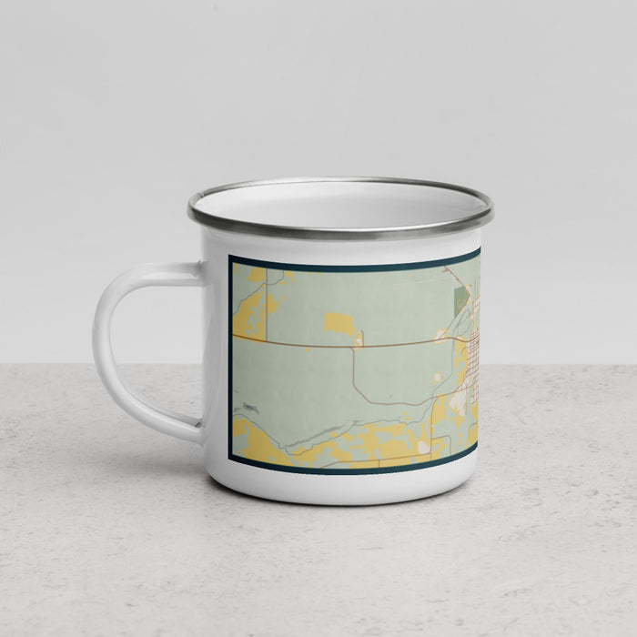 Left View Custom Goldendale Washington Map Enamel Mug in Woodblock