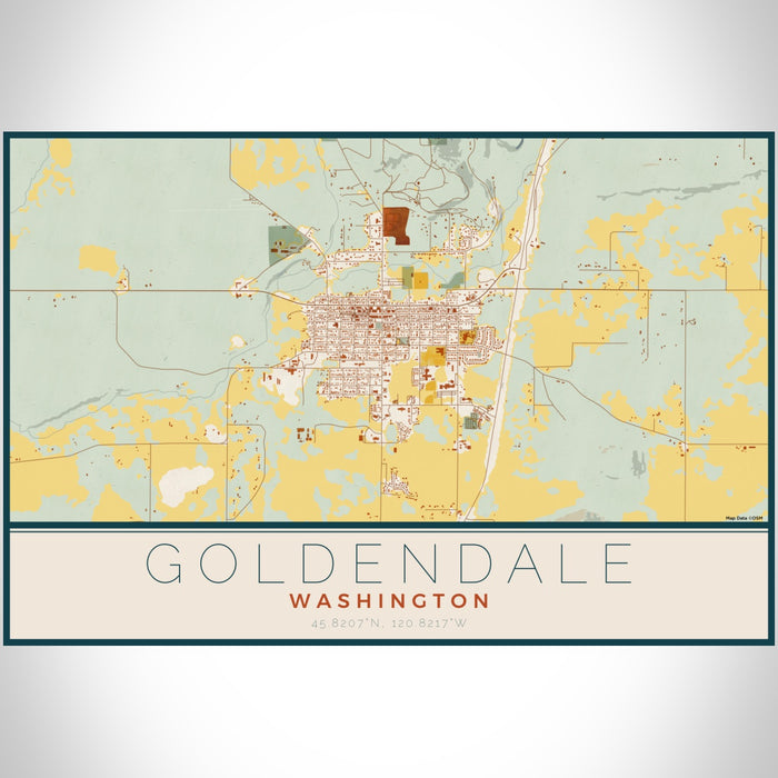 Goldendale Washington Map Print Landscape Orientation in Woodblock Style With Shaded Background