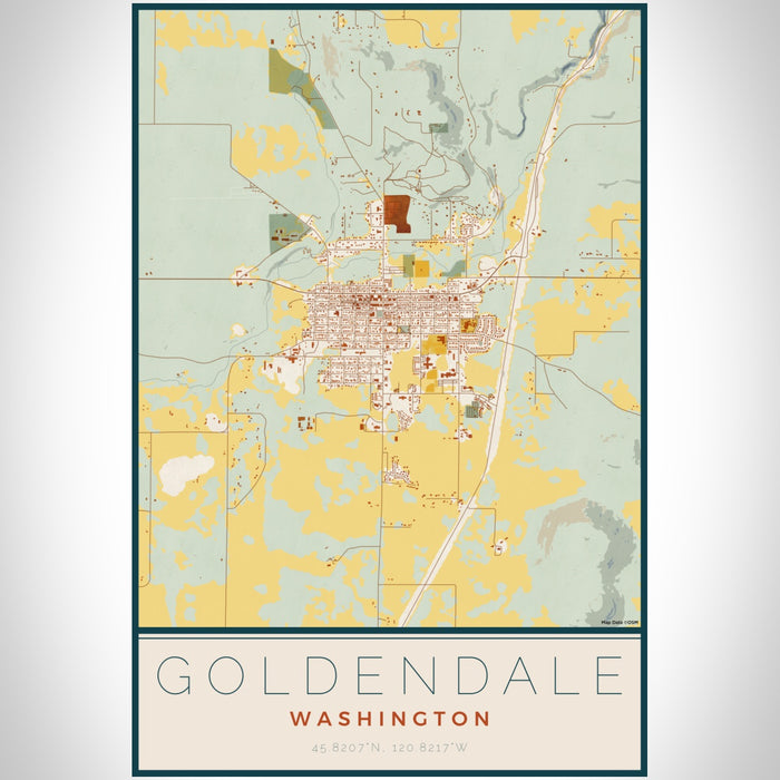 Goldendale Washington Map Print Portrait Orientation in Woodblock Style With Shaded Background