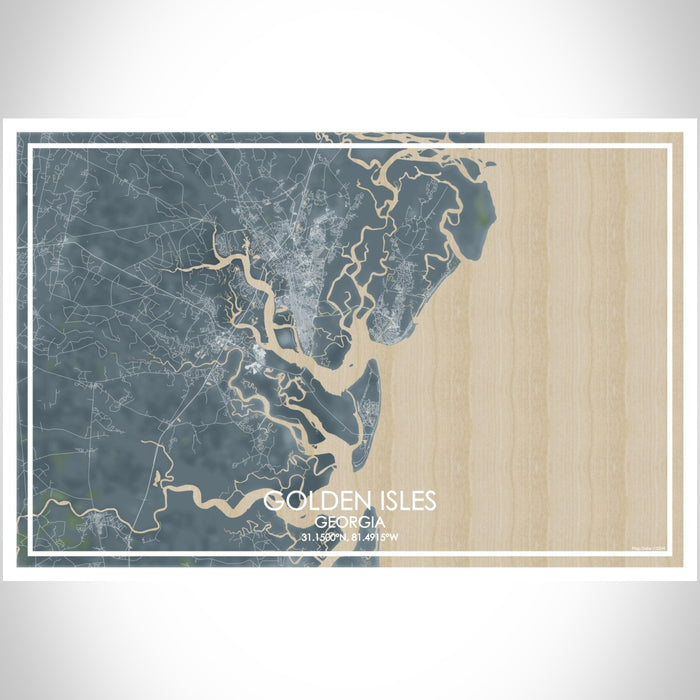 Golden Isles Georgia Map Print Landscape Orientation in Afternoon Style With Shaded Background