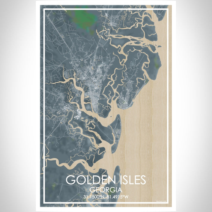 Golden Isles Georgia Map Print Portrait Orientation in Afternoon Style With Shaded Background