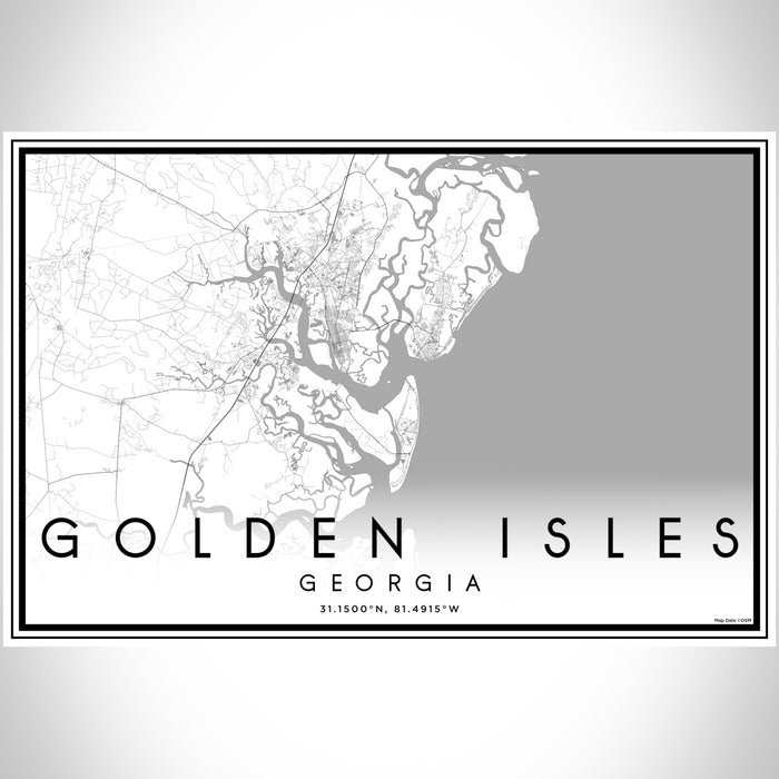 Golden Isles Georgia Map Print Landscape Orientation in Classic Style With Shaded Background