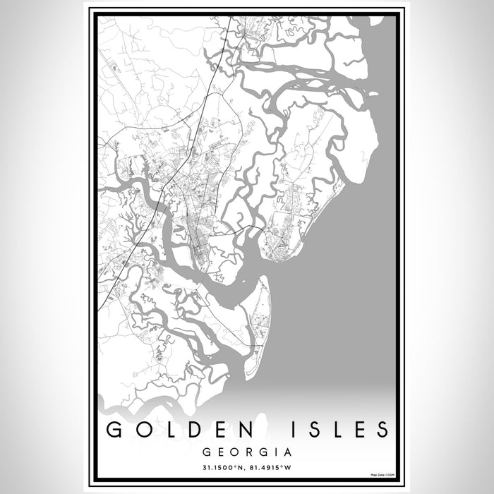 Golden Isles Georgia Map Print Portrait Orientation in Classic Style With Shaded Background