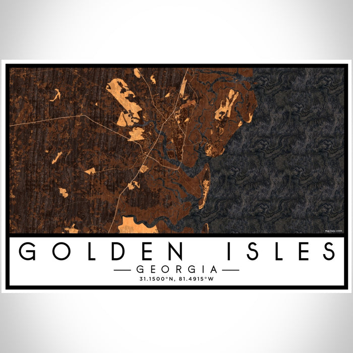 Golden Isles Georgia Map Print Landscape Orientation in Ember Style With Shaded Background