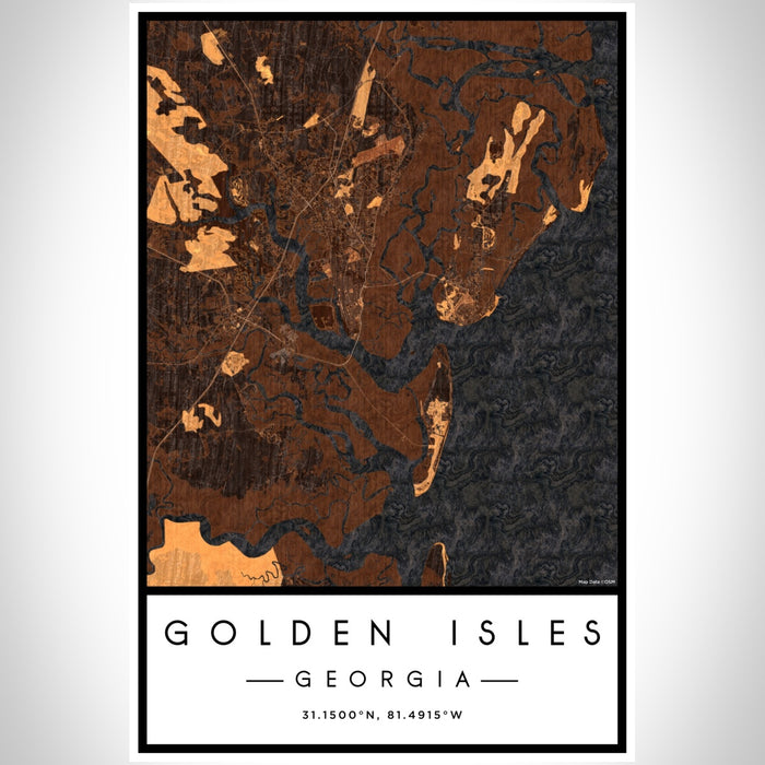 Golden Isles Georgia Map Print Portrait Orientation in Ember Style With Shaded Background
