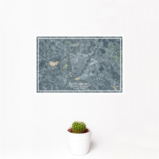 12x18 Goldsboro North Carolina Map Print Landscape Orientation in Afternoon Style With Small Cactus Plant in White Planter