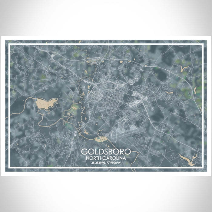 Goldsboro North Carolina Map Print Landscape Orientation in Afternoon Style With Shaded Background