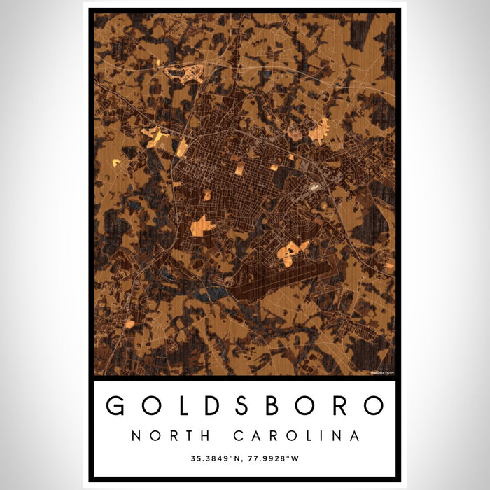 Goldsboro North Carolina Map Print Portrait Orientation in Ember Style With Shaded Background