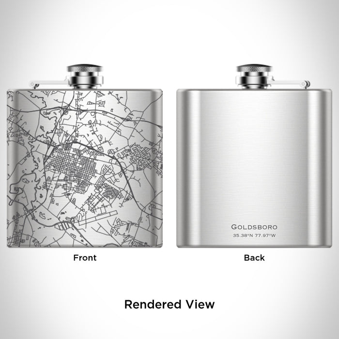 Rendered View of Goldsboro North Carolina Map Engraving on 6oz Stainless Steel Flask