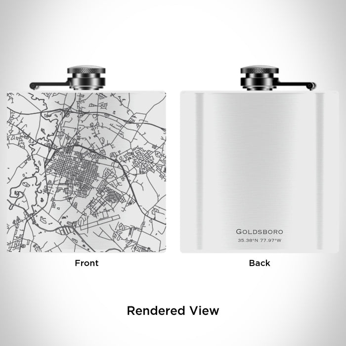 Rendered View of Goldsboro North Carolina Map Engraving on 6oz Stainless Steel Flask in White