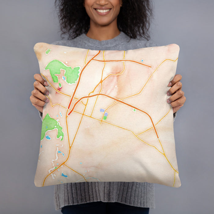 Person holding 18x18 Custom Goldsboro North Carolina Map Throw Pillow in Watercolor
