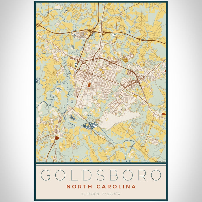 Goldsboro North Carolina Map Print Portrait Orientation in Woodblock Style With Shaded Background