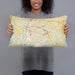 Person holding 20x12 Custom Goldsboro North Carolina Map Throw Pillow in Woodblock