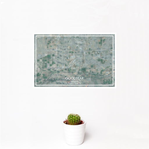 12x18 Goodyear Arizona Map Print Landscape Orientation in Afternoon Style With Small Cactus Plant in White Planter
