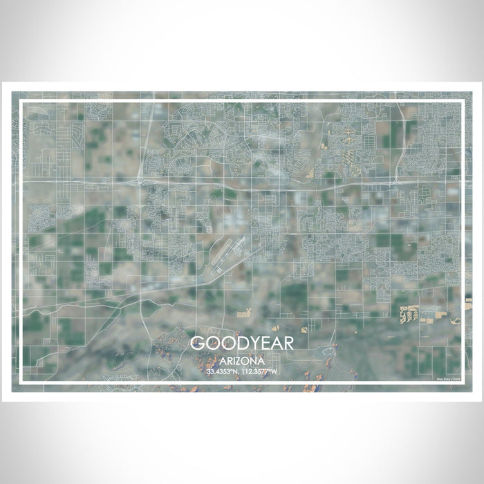 Goodyear Arizona Map Print Landscape Orientation in Afternoon Style With Shaded Background